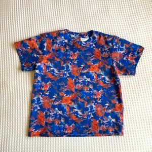 Kate Howard vintage 1980s peach/blue print short sleeve blouse, sz S